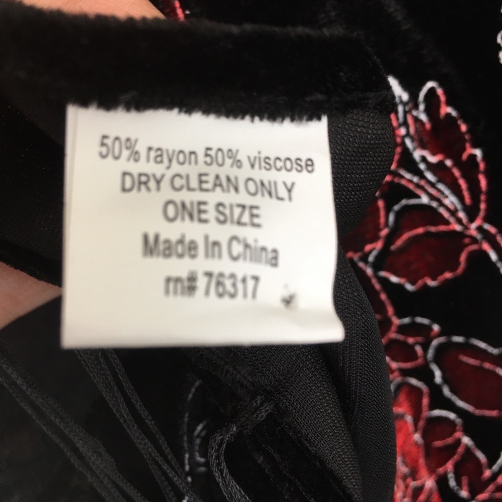Floral Velvet Burnout Wide Scarf Wrap Black Red Sheer Fringe Evening Romantic - Picture 8 of 15
